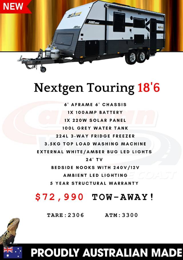 NEW 2024 NEXTGEN TOURING 186 REAR DOOR CARAVAN 2 AXLE